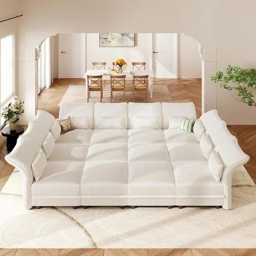 Vista 28 de LLappuil Sofá seccional beige con almacenamiento, sofás modulares de pana para sala de estar con apoyabrazos ajustables, cojines de felpa gruesos, 6