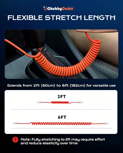 Vista 6 de chubbycable Curly Chubby - Cable de carga rápida USB C en espiral de 240 W, cable de carga retráctil trenzado duradero para automóvil compatible