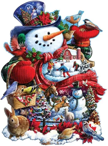 Vista 10 de Bits and Pieces Rompecabezas de 300 piezas para adultos – Muñeco de nieve feliz – Rompecabezas de Navidad por el artista Larry Jones