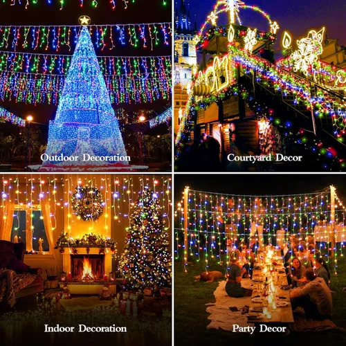 Vista 2 de FLVOECN 480 luces LED de Navidad de 49 pies, enchufables, 8 modos con temporizador, luces de hielo regulables, para exteriores, impermeables