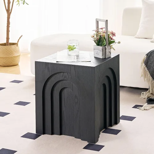 Vista 3 de JUSTONE Mesa auxiliar cuadrada de 15.74 pulgadas, mesa auxiliar pequeña, mesa de centro cuadrada de madera rústica para sala de estar, dormitorio