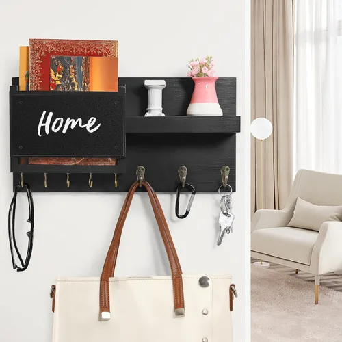 Vista 4 de Estante decorativo para colgar llaves con 8 ganchos, fácil de instalar, soporte de madera natural para llaves y correo para montaje en pared