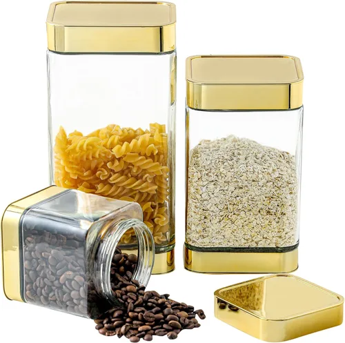 Vista 8 de Envases herméticos de vidrio para almacenamiento de alimentos, botes de vidrio para la cocina con tapas - Botes de café, pasta, azúcar, té