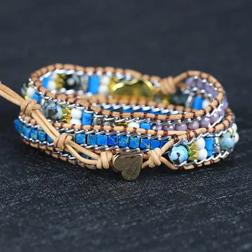 Vista 6 de ZOSOJONA Pulsera envolvente para mujer, estilo bohemio, con cuentas de piedra de cristal de jaspe natural