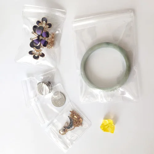 Vista 4 de 120 bolsas de plástico autosellables de PVC, bolsas transparentes con cierre de cremallera, bolsas transparentes para embalar joyas, anillos