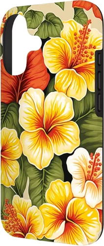 Vista 2 de Hawaiian Tropical Yellow Red Hibiscus Plumeria Case for iPhone 17