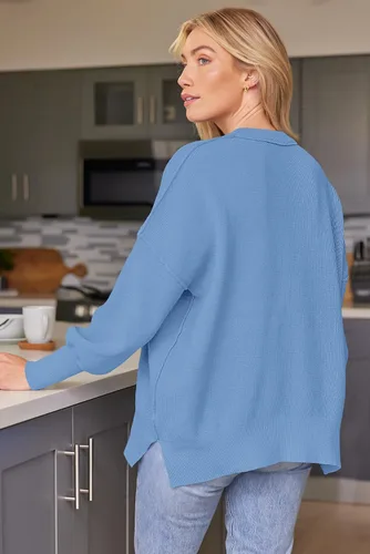 Vista 144 de Lillusory - Suéter extragrande con mangas de murciélago y cuello redondo para mujer, prenda moderna de otoño de tejido de punto sin botones