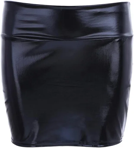 Vista 6 de Sywiyi Falda de tubo metálica brillante para mujer, mini vestido ajustado para baile rave, ropa de club, color negro, talla única, Metálico