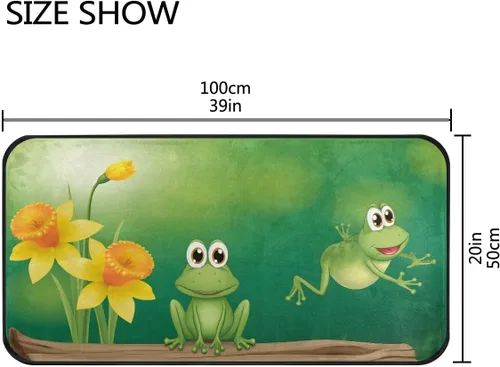 Vista 3 de Alfombras de cocina con diseño de dos ranas verdes, antideslizantes, suaves, alfombra de baño, alfombra para decoración del hogar, 39 x 20 pulgadas
