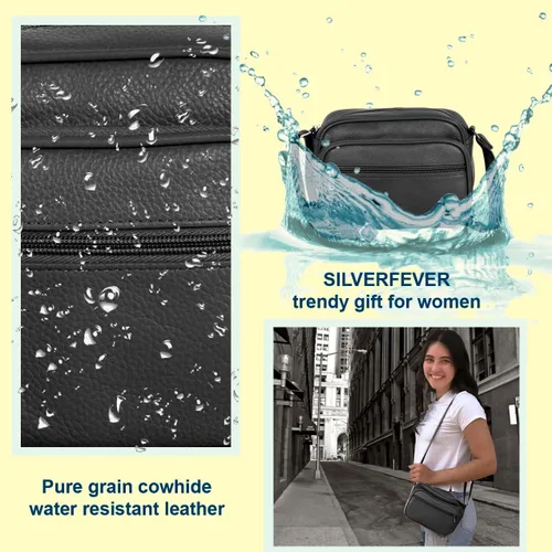 Vista 8 de Bolso de hombro de piel de vaca para mujer, pequeño organizador de cuerpo cruzado con muchos bolsillos