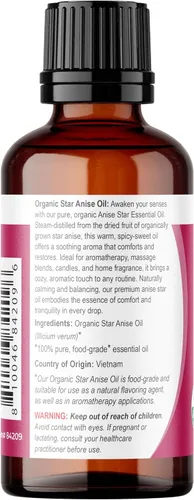 Vista 3 de Viva Doria Aceite esencial de anís estrellado, aceite de anís estrellado orgánico certificado por USDA, 100% puro, aceite esencial natural, sin