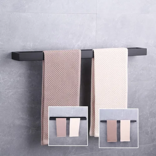 Vista 9 de GERZWY Toallero de baño de 24 pulgadas, de acero inoxidable, estilo contemporáneo, montaje en pared, negro mate, HG1701 (60)-BK