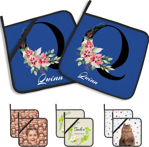 Vista 29 de Manoplas de horno personalizadas con nombre y foto, resistentes al calor y a la intemperie, para amigos y familia, como regalo de cocina, horneado