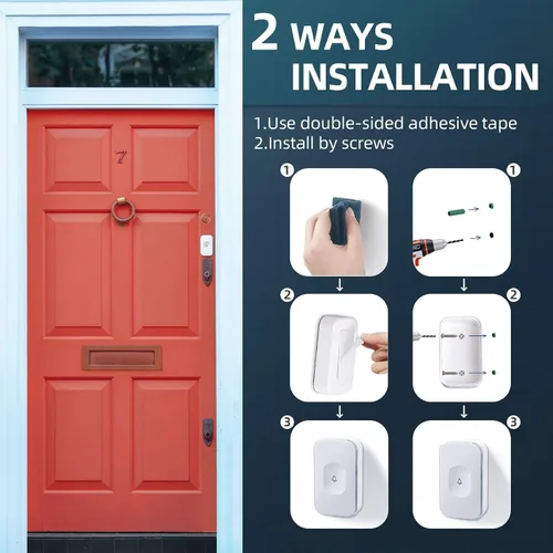 Vista 9 de Timbre inalámbrico para el hogar, timbre con discapacidad auditiva, 2 botones y 3 receptores, luz intermitente, timbre inalámbrico para oficina