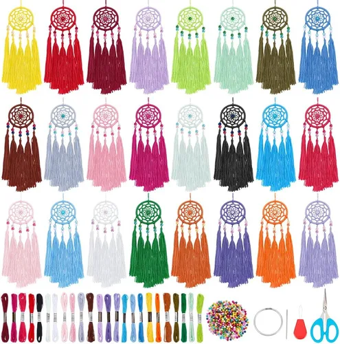 Vista 10 de INFUNLY 12 piezas Kit DIY de mini atrapasueños boho, kit de atrapasueños pequeños de color arcoíris para principiantes, atrapasueños hechos a mano