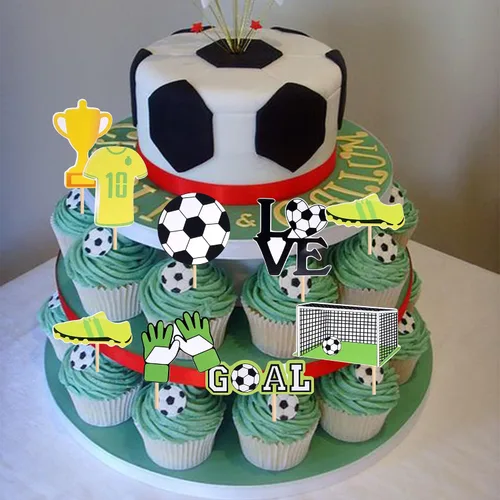 Vista 7 de 32 piezas de decoración de cupcakes de fútbol, juego de fútbol, selecciones de cupcakes, decoración de pasteles para temática de fútbol, baby