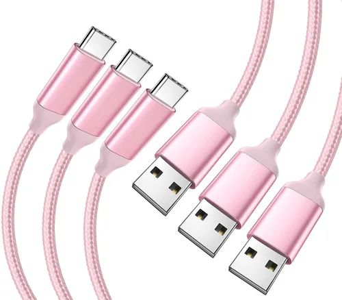 Vista 12 de Awnuwuy [2 unidades de 10 pies] Cable de carga USB tipo C rosa, cable largo para Android auto, USB A a USB C, cable de carga rápida para Samsung