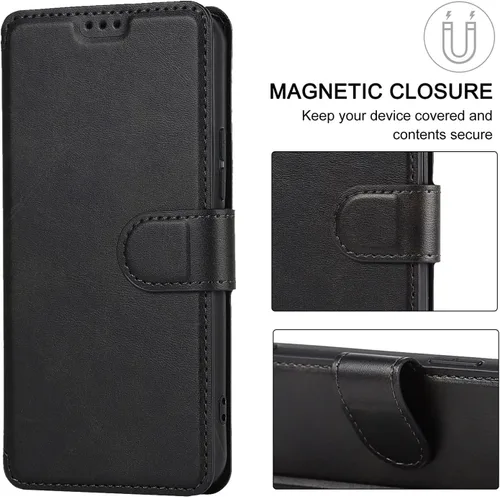 Vista 5 de QLTYPRI Para Samsung Galaxy A14 Case Premium PU Leather Simple Wallet Case [Ranuras para tarjetas] [Soporte manos libres] [Cierre magnético] Funda