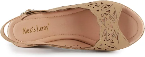 Vista 4 de Alexis Leroy tacón de cuña recortado Vamp Peep Toe Slingback sandalias de mujer