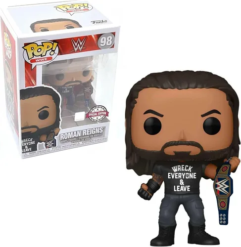 Vista 2 de Funko POP WWE: Roman Reigns with Title, Wreck Everyone and Leave, Figura de vinilo exclusiva de Amazon, multicolor, (57309)