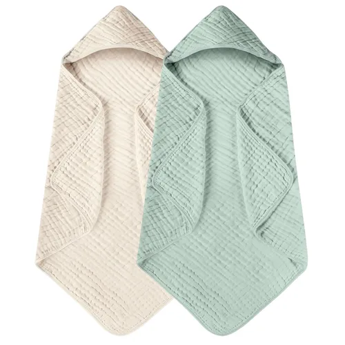 Vista 26 de Yoofoss - Paquete de 2 toallas de baño con capucha, 100% de muselina de algodón, para bebés y niños pequeños, suaves y absorbentes, esenciales