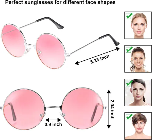 Vista 2 de Blulu 10 pares de gafas de sol John Hippie retro redondas estilo 60 gafas de sol circulares para hombres y mujeres disfraces fiestas regalos