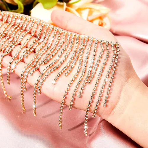 Vista 3 de Cinturón con flecos de diamantes de imitación con cuentas y cadena de borlas de diamantes para jeans, accesorios de ropa, decoración de bricolaje