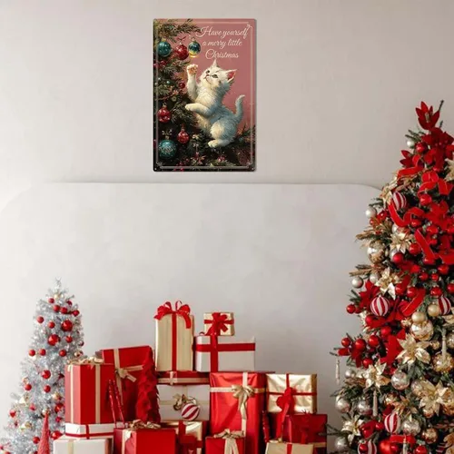 Vista 5 de Adornos de Navidad rosados, decoración del hogar, lindo gato, mamá, regalos para mujeres, letrero de hojalata de 8 x 12 pulgadas