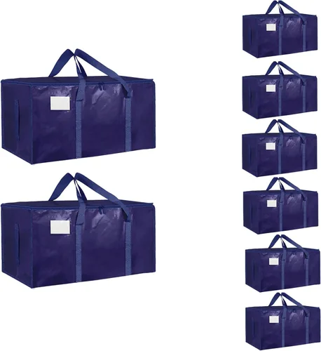 Vista 13 de Paquete de 4 bolsas de mudanza extra grandes y resistentes, bolsas de almacenamiento impermeables con asas y cremalleras, plegables para dormitorio