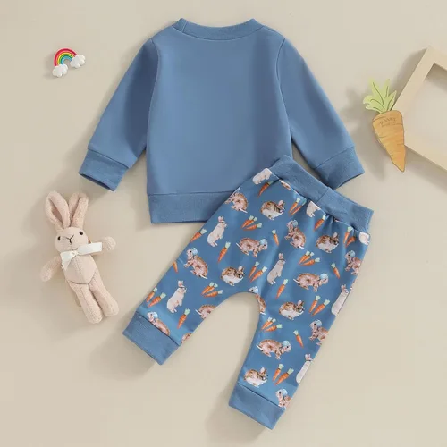 Vista 5 de Conjunto para Bebé Niña Niño del Día de San Patricio con Trébol, Sudadera de Manga Larga, Pantalones con Encanto, Conjunto Infantil Azul (Rabbit)