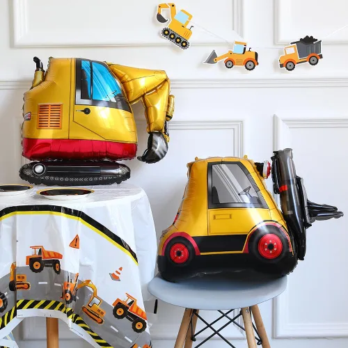 Vista 3 de Suministros para fiestas de cumpleaños de construcción, 147 piezas, kit de guirnalda de arco de globos de construcción, color naranja y negro