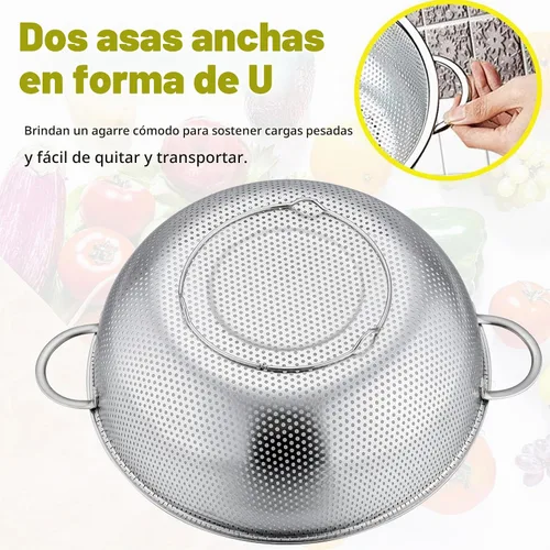 Vista 6 de P&P CHEF Colador de acero inoxidable, 2 coladores de metal, 1 + 3 cuartos