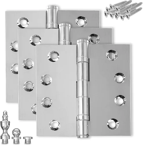 Vista 15 de Bisagra de puerta de latón macizo, rodamiento de bolas resistente, 4 x 4 pulgadas, con puntas decorativas de rosca incluidas, juego de 4 bisagras