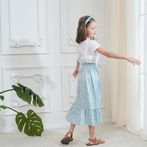 Vista 4 de Sosomi Girls Long Ruffle High Waisted Skirt Summer Cute Floral Maxi Skirts Size 4-14 Boho Clothes