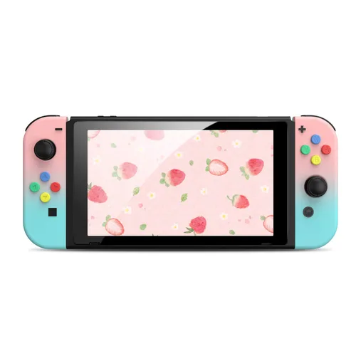 Vista 5 de Basstop - Carcasa de repuesto para consola NS NX y mando Joy-Con con interruptor izquierdo derecho sin componentes electrónicos., Set_Rosa y Azul