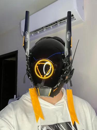 Vista 5 de WHKJSS Techwear - Máscara Cyberpunk para hombre, impermeable, festival de música, Halloween, fiesta, uso de fotografía de video, tira de luz LED