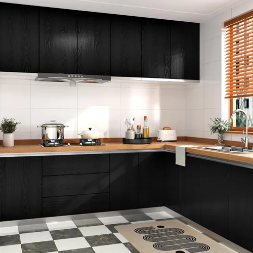 Vista 3 de Wallercity Papel de contacto de grano de madera negro texturizado para cocina, papel de contacto de madera autoadhesivo para armarios, impermeable