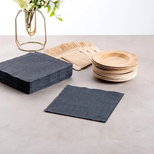 Vista 7 de Restaurantware Luxenap - Servilletas de cena de 2 capas de 15.5 x 15.3 pulgadas, 50 servilletas desechables, sensación de lino con hilos blancos