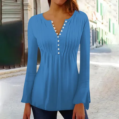 Vista 2 de XPSJBBB Womens Dressy Tops, Elbow Length Tee Shirts for Women Button Mordern Office Tee Basic Slim Fit T-Shirt with Plus