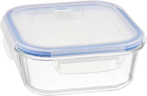 Vista 5 de Uniware B4000-1 Recipiente de alimentos de vidrio prémium resistente al calor con tapa de cierre a presión (cuadrado) (18 onzas), transparente