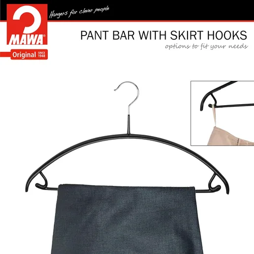 Vista 4 de MAWA Reston Lloyd Euro Series - Percha antideslizante con barra y ganchos para pantalones y faldas, estilo 42/U, juego de 2, color negro