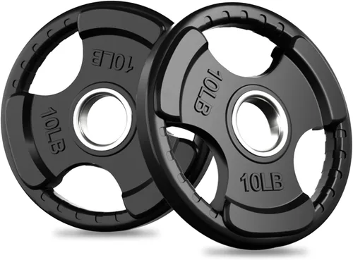 Vista 7 de RitFit Olympic Rubber Grip Weight Plates, 2-Inch Barbell Set Solid Iron Core, Rubber Coated, 2-Inch Olympic Bar Compatible, 3-Hole Grip, 2.5LB to