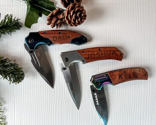 Vista 8 de Navaja de bolsillo de regalo para hombres y él, personalizada grabada, idea de amor para papá, novio, padrinos de boda, marido, hijo, día del padre