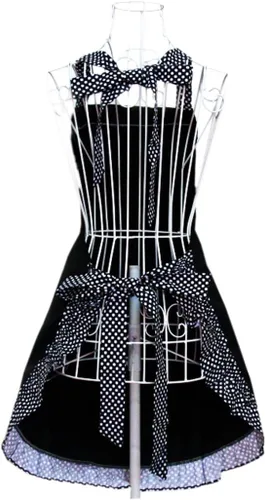 Vista 2 de Hyzrz Lindos delantales retro con bolsillos para mujeres y niñas, delantal de cocina vintage para regalo de madre (negro)