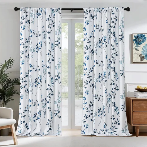 Vista 20 de Beauoop Cortinas Florales 100% Opacas de 54 Pulgadas de Largo, 2 Paneles para Dormitorio, Sala de Estar, Azul Gris y Blanco con Patrón de Flores