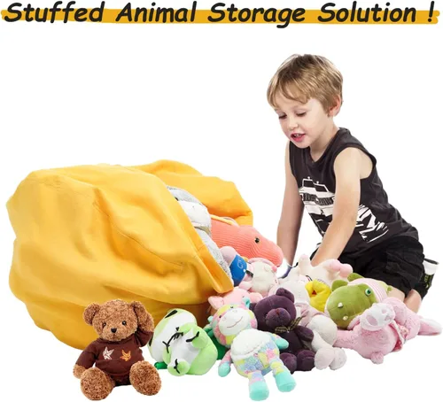 Vista 4 de Funda para puf de almacenamiento de animales de peluche para niños y niñas, organizador de almacenamiento de juguetes extra grande, puf sin relleno