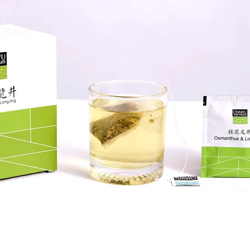 Vista 6 de ChaWuWarmSun -Osmanthus & LongJing Bolsas de té verde, 50 bolsas de té, flores naturales y té roto Natural Osmanthus Flower Blend. Premium Green