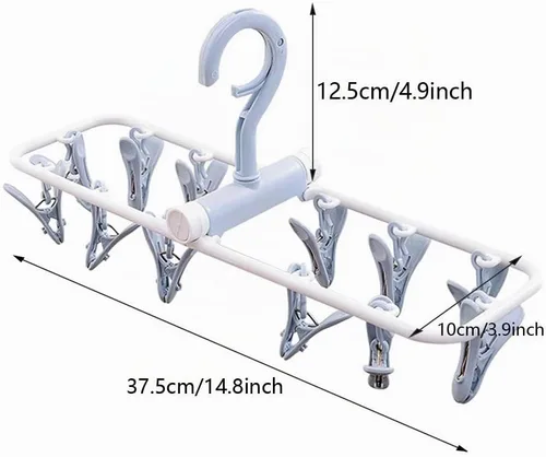 Vista 2 de ZACI - Paquete de 2 estantes de secado de ropa, 12 clips, soporte plegable para calcetines y ropa interior, colgador de plástico