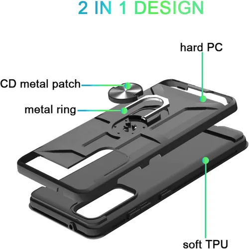 Vista 3 de Funda para Galaxy S20 Fe, de doble capa, a prueba de golpes, con soporte de anillo giratorio de 360°, adecuado para Samsung Galaxy S20 Fe (negro)