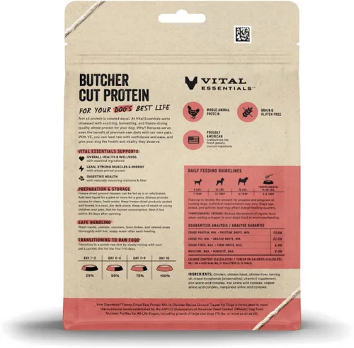 Vista 2 de Vital Essentials Mezcla de Proteína Cruda Liofilizada para Complementar Comida de Perro, Complemento de Pollo Molido para Perros, 6 oz